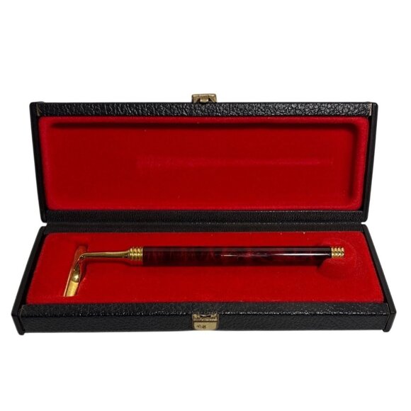 Vintage Gold Tone Safety Razor Marbled Red Handle Black Red Velvet Lined Case - Picture 2 of 9